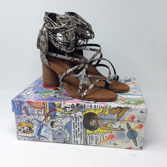 NEW Jeffrey Campbell Tan Python Despina Chunky Heeled Tassel Sandals Size 8.5 - Picture 6 of 6